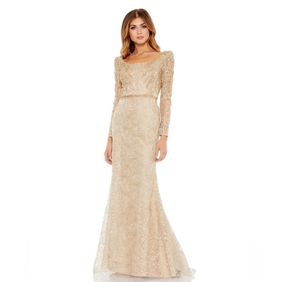 Mac Duggal 11187 NWT EMBROIDERED APPLIQUE SHOULDER DETAIL TRUMPET GOWN - Picture 1 of 16